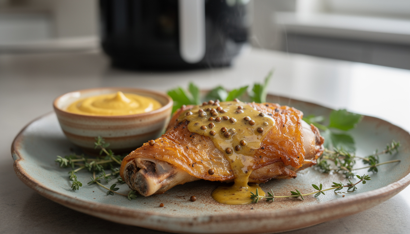 découvrez une recette rapide et savoureuse de cuisse de lapin à la moutarde cuite parfaitement en air fryer. un plat tendre et parfumé, idéal pour un repas gourmand et facile à préparer.